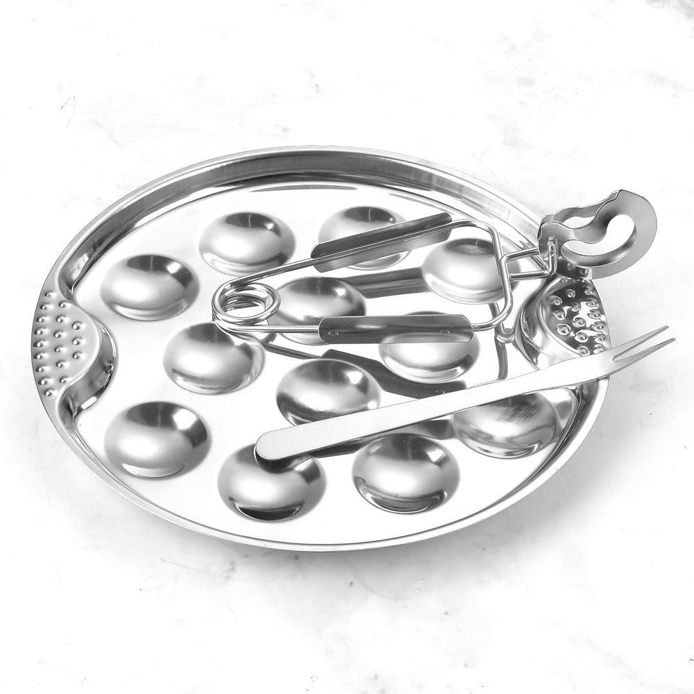 Kitchen Tools Creative Conch Clip Seafood Tools Stainless Steel Conch Plate Three-piece Seafood Snail Plate