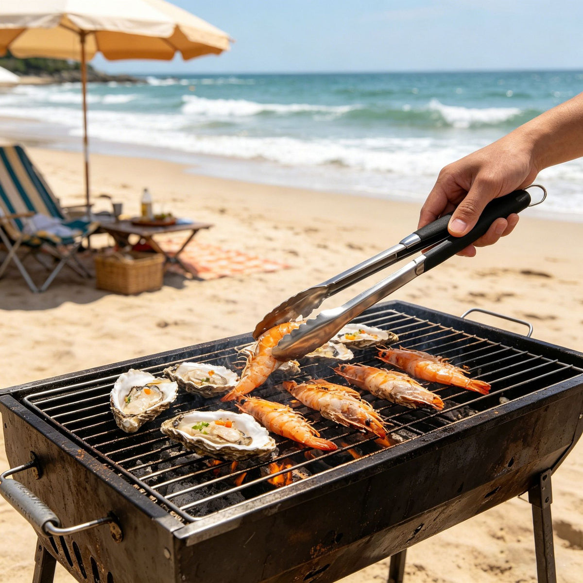 Outdoor Camping Bbq Grill Brush Stainless Steel Grill Tongs Set Barbecue Tools Four-Piece Set Accessories Barbecue Fork