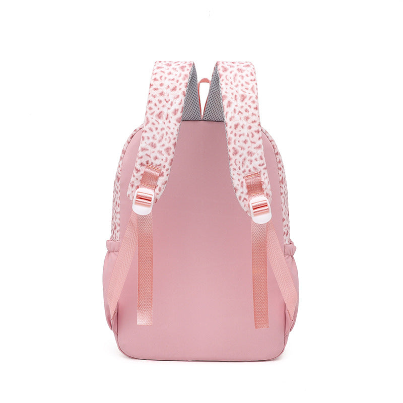 Leopard Print Three-Piece Backpack Set/ Large Capacity, Lightweight Student School Bag, Junior High School Student Set Bag, Pencil Case, Meal Bag