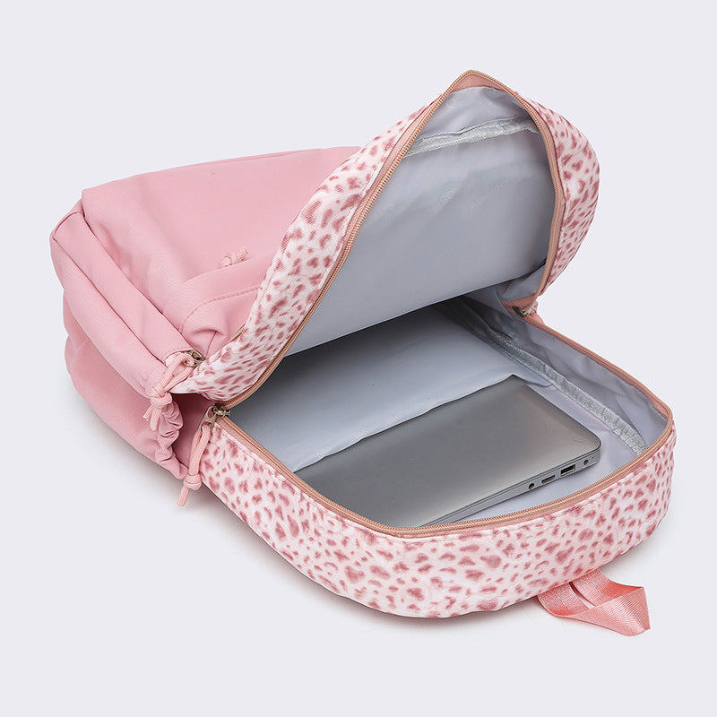 Leopard Print Three-Piece Backpack Set/ Large Capacity, Lightweight Student School Bag, Junior High School Student Set Bag, Pencil Case, Meal Bag