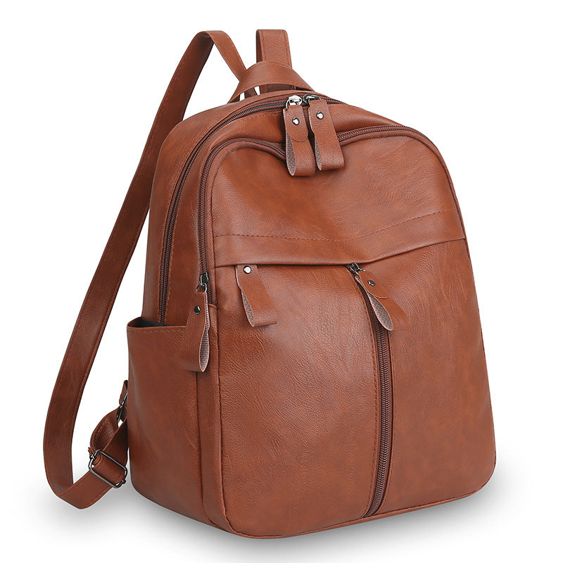 Cross-Border Multi-Purpose Pu Backpack, Casual Large-Capacity Retro Korean Style Fashion Outdoor Versatile Women's Backpack, Simple Design