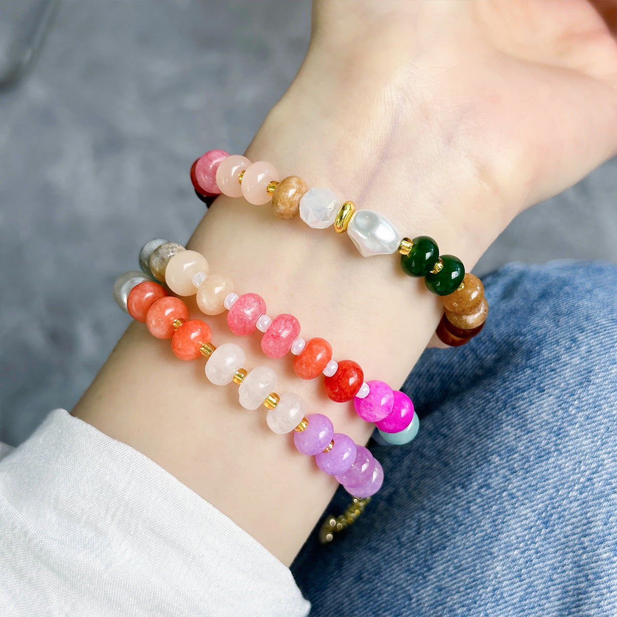 Colorful Natural Stone Beaded Bracelet/Niche Ins-Style Stackable Jewelry, Candy-Colored Versatile Friendship Bracelet
