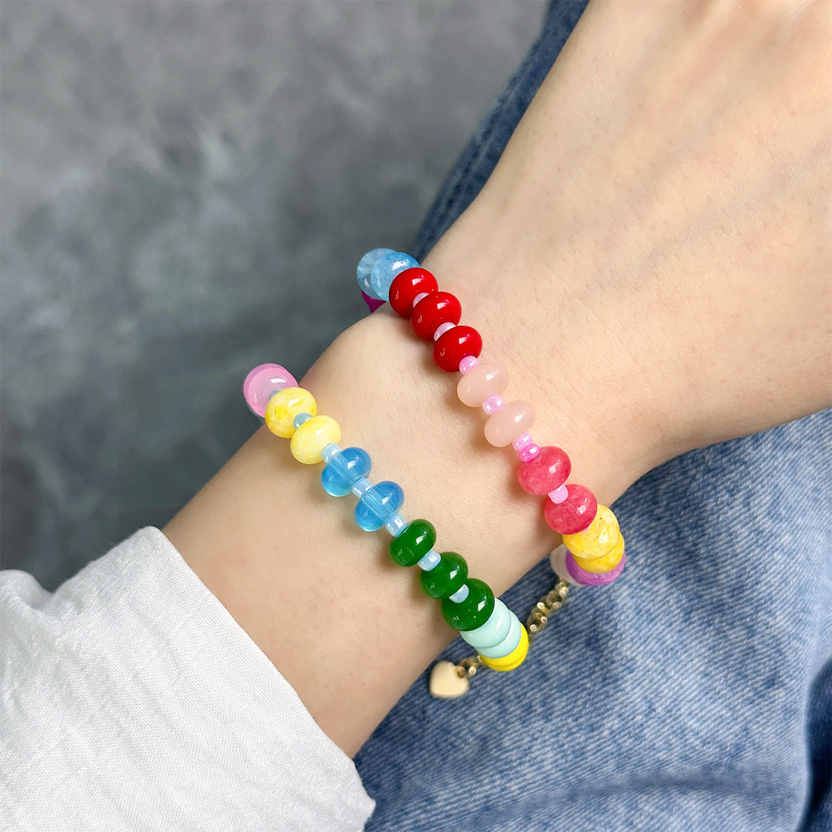 Colorful Natural Stone Beaded Bracelet/Niche Ins-Style Stackable Jewelry, Candy-Colored Versatile Friendship Bracelet