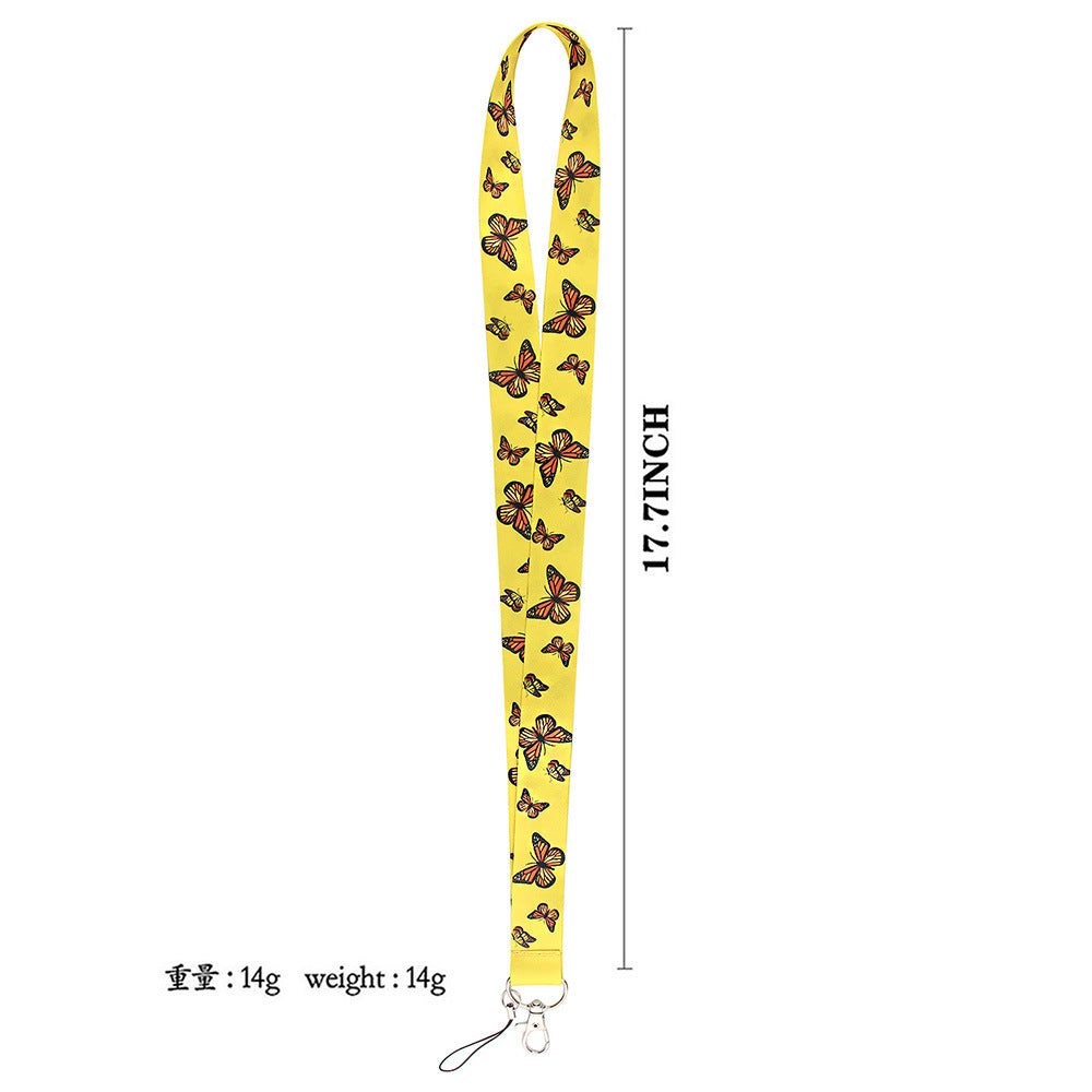Set of 3 Butterfly Mobile Phone Lanyards / Long and Short Ribbon ID Card U Disk Camera Hanging Neck Key Chain Polyester Ribbon