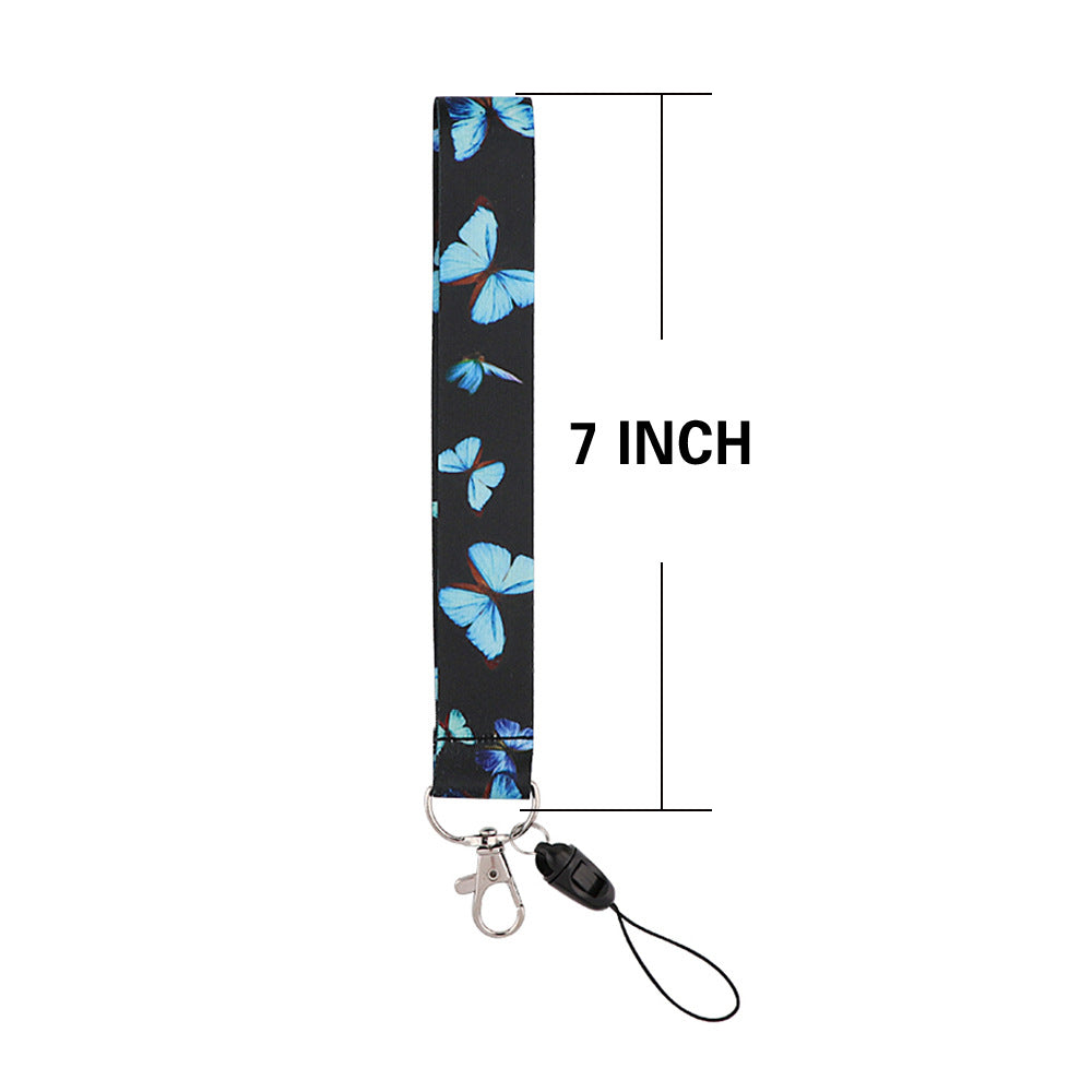 Set of 3 Butterfly Mobile Phone Lanyards / Long and Short Ribbon ID Card U Disk Camera Hanging Neck Key Chain Polyester Ribbon