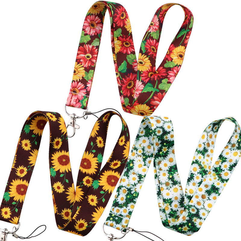 Set of 3 Pcs Sunflower Daisy Mobile Phone Lanyards /Camera Tag Hanging Neck Key Chain Campus Bus Anti-Lost Id Wristband
