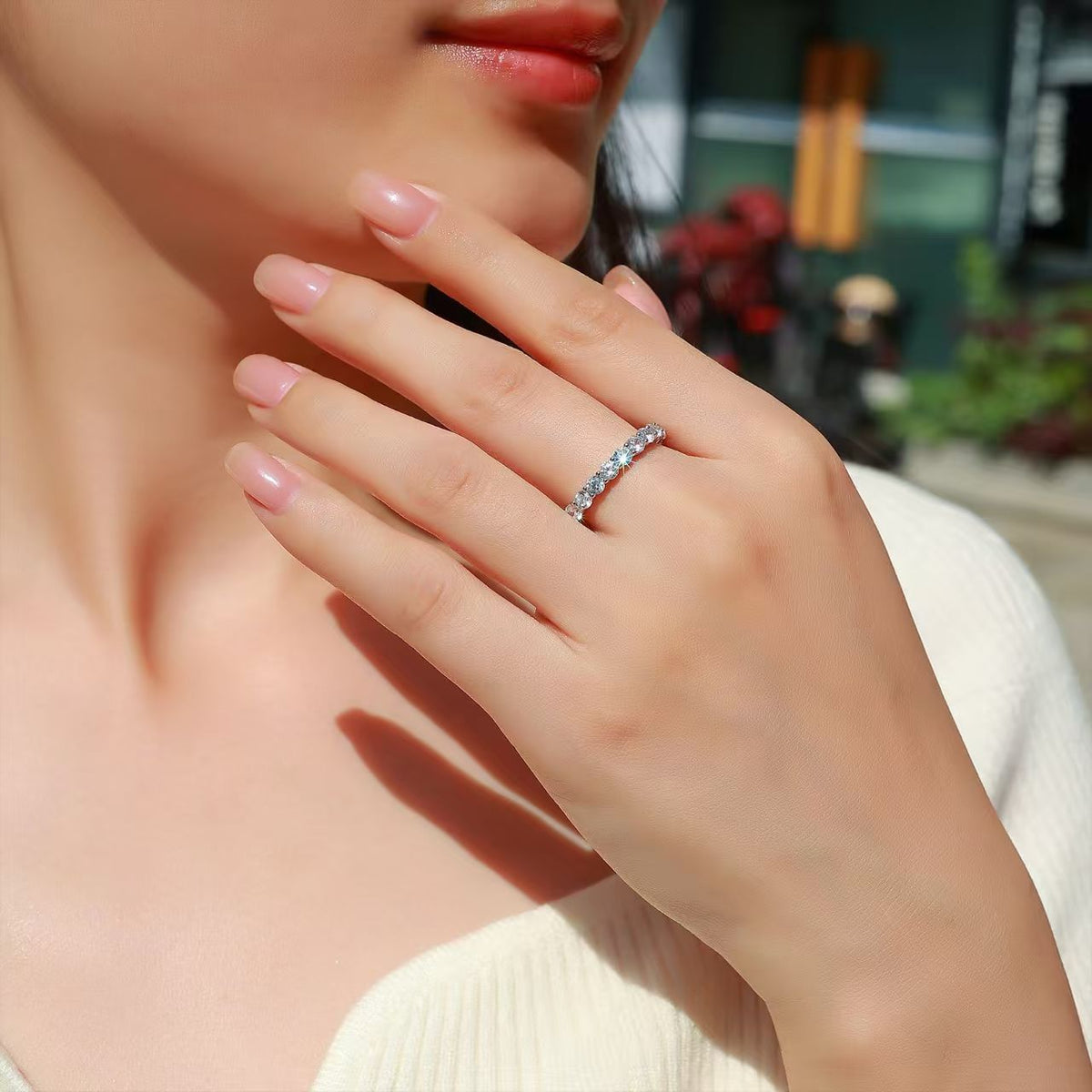 S925 Silver Moissanite Ring, European and American Fashion Versatile Full-Circle Ring, Eternity Ring, Direct Supply from Manufacturer, in Stock Wholesale