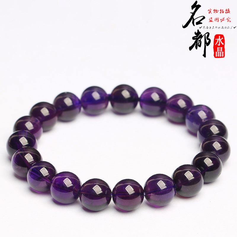 Mingdu Crystal Natural Uruguayan Amethyst Bracelet Deep Purple Amethyst Round Beads Bracelet Loose Beads Wholesale
