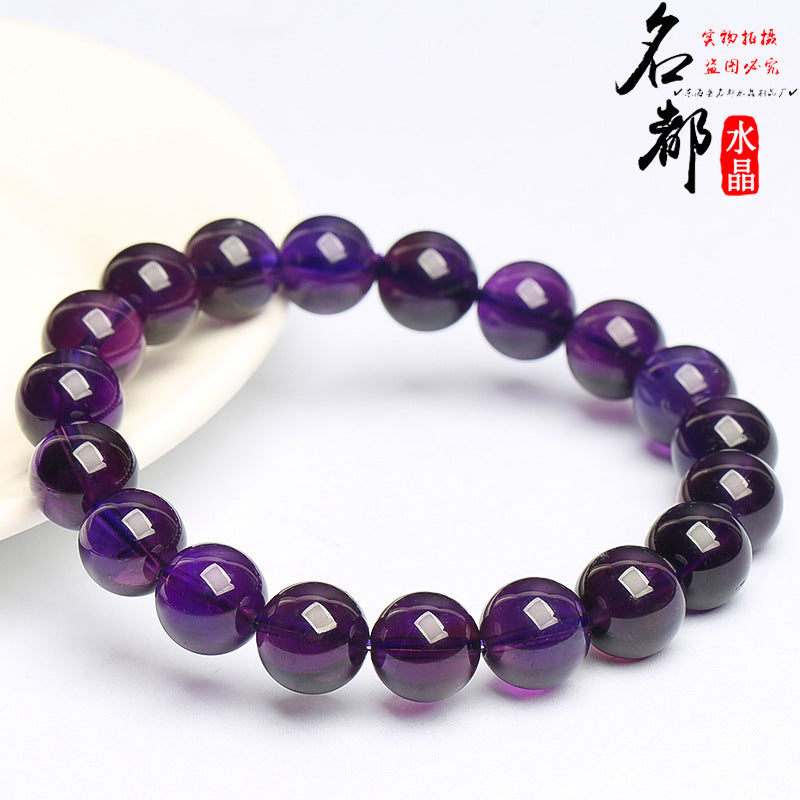 Mingdu Crystal Natural Uruguayan Amethyst Bracelet Deep Purple Amethyst Round Beads Bracelet Loose Beads Wholesale