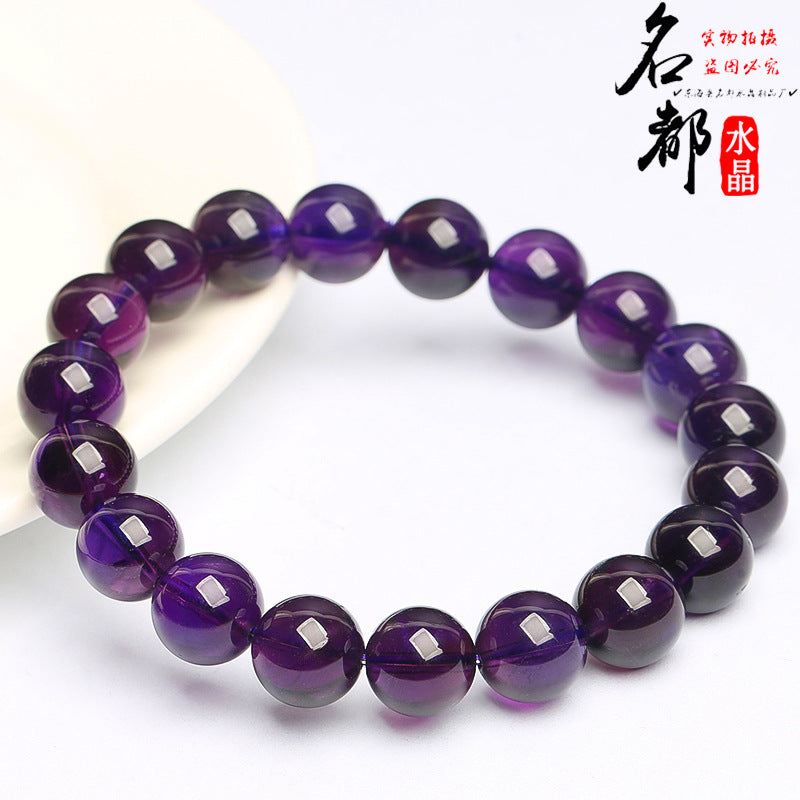 Mingdu Crystal Natural Uruguayan Amethyst Bracelet Deep Purple Amethyst Round Beads Bracelet Loose Beads Wholesale