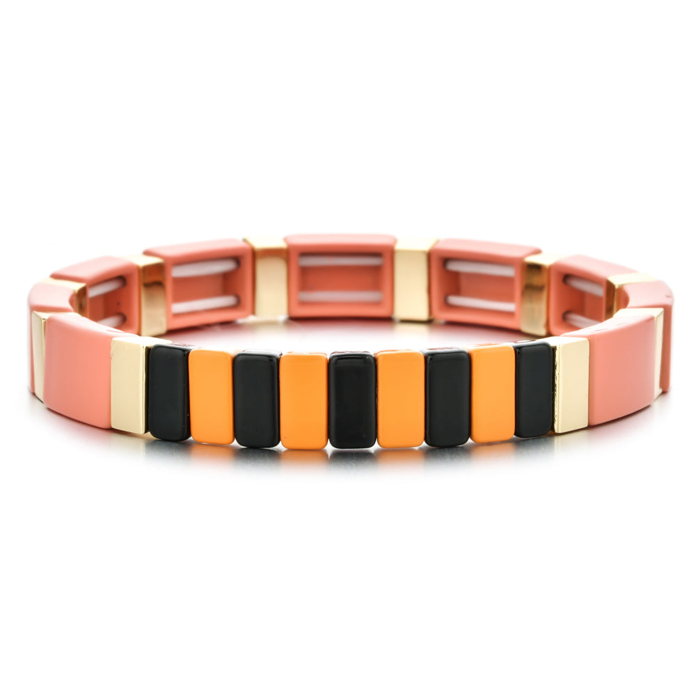 New Neon Rainbow Elastic Bracelet Enamel Tile Bracelets Metal Bohemian Pulseras Women Fashion elastic Jewelry Paint Beads Bangle