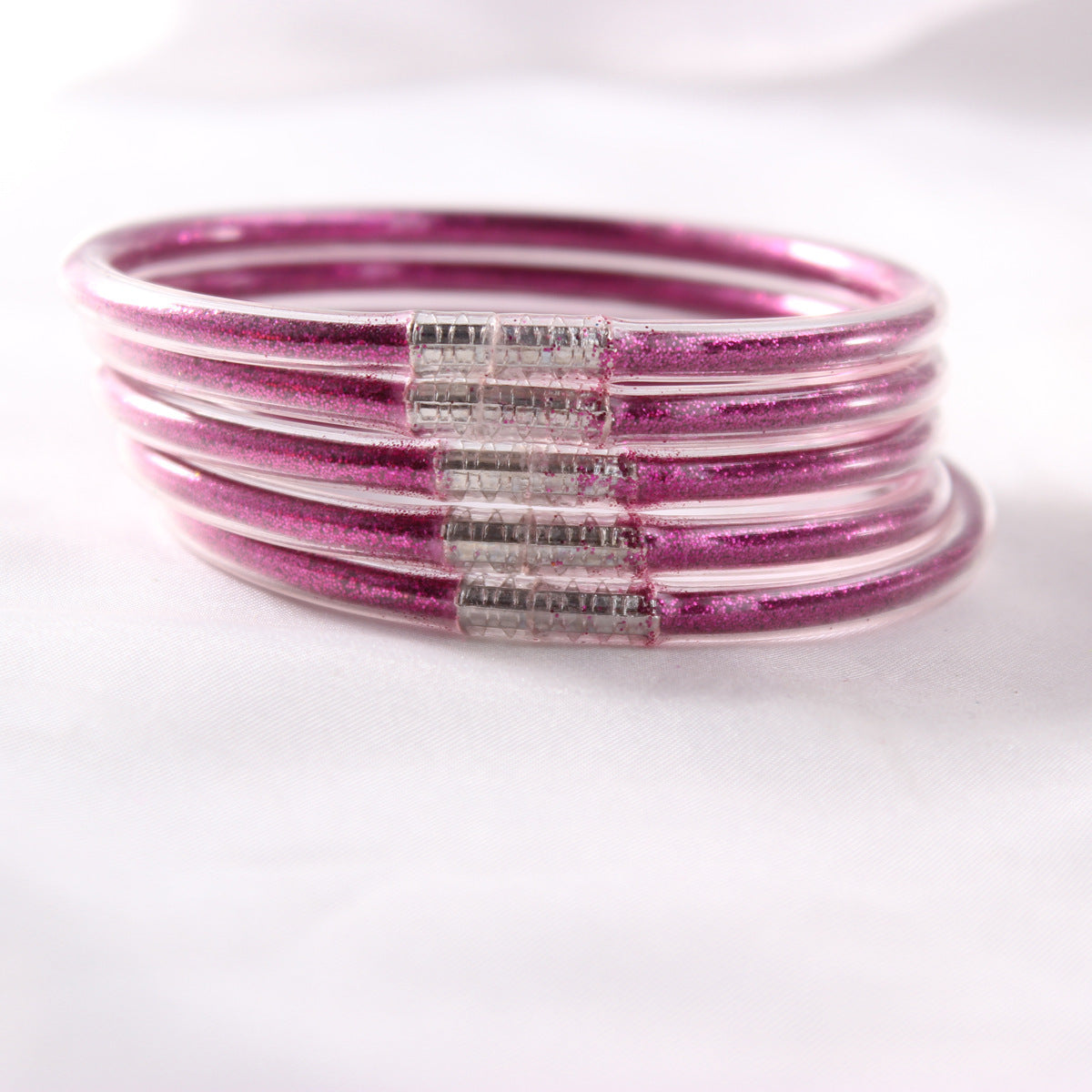5-Layer Transparent Silicone Tube Pvc Gold Powder Bracelet with Silver Stopper Style Jelly Bangle Women's Bracelet Mixed Batch