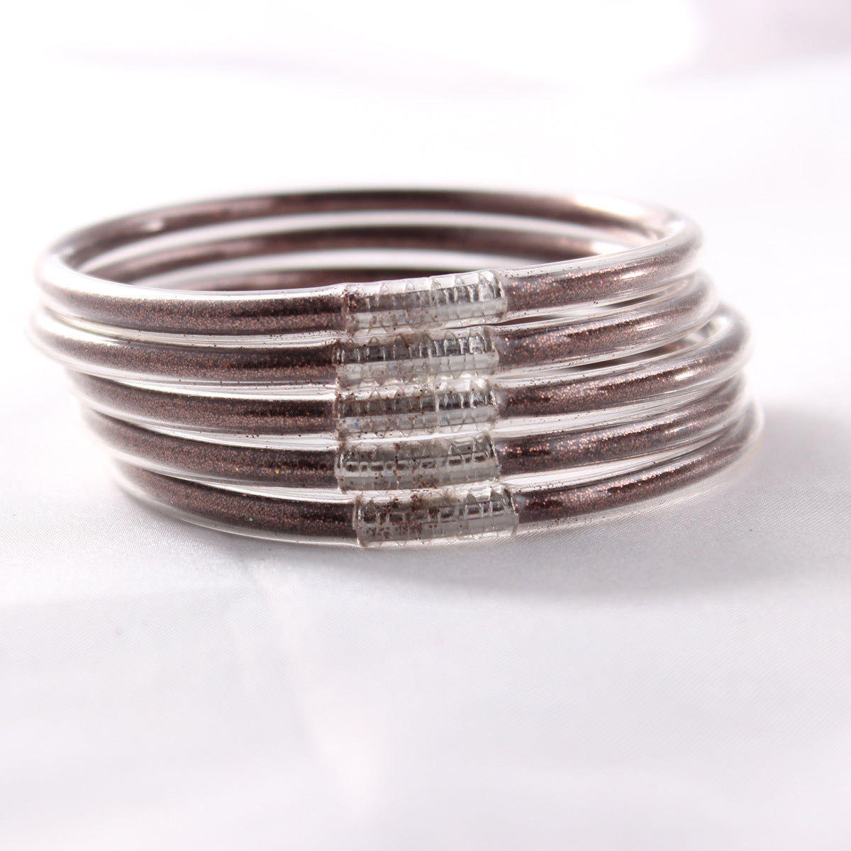5-Layer Transparent Silicone Tube Pvc Gold Powder Bracelet with Silver Stopper Style Jelly Bangle Women's Bracelet Mixed Batch
