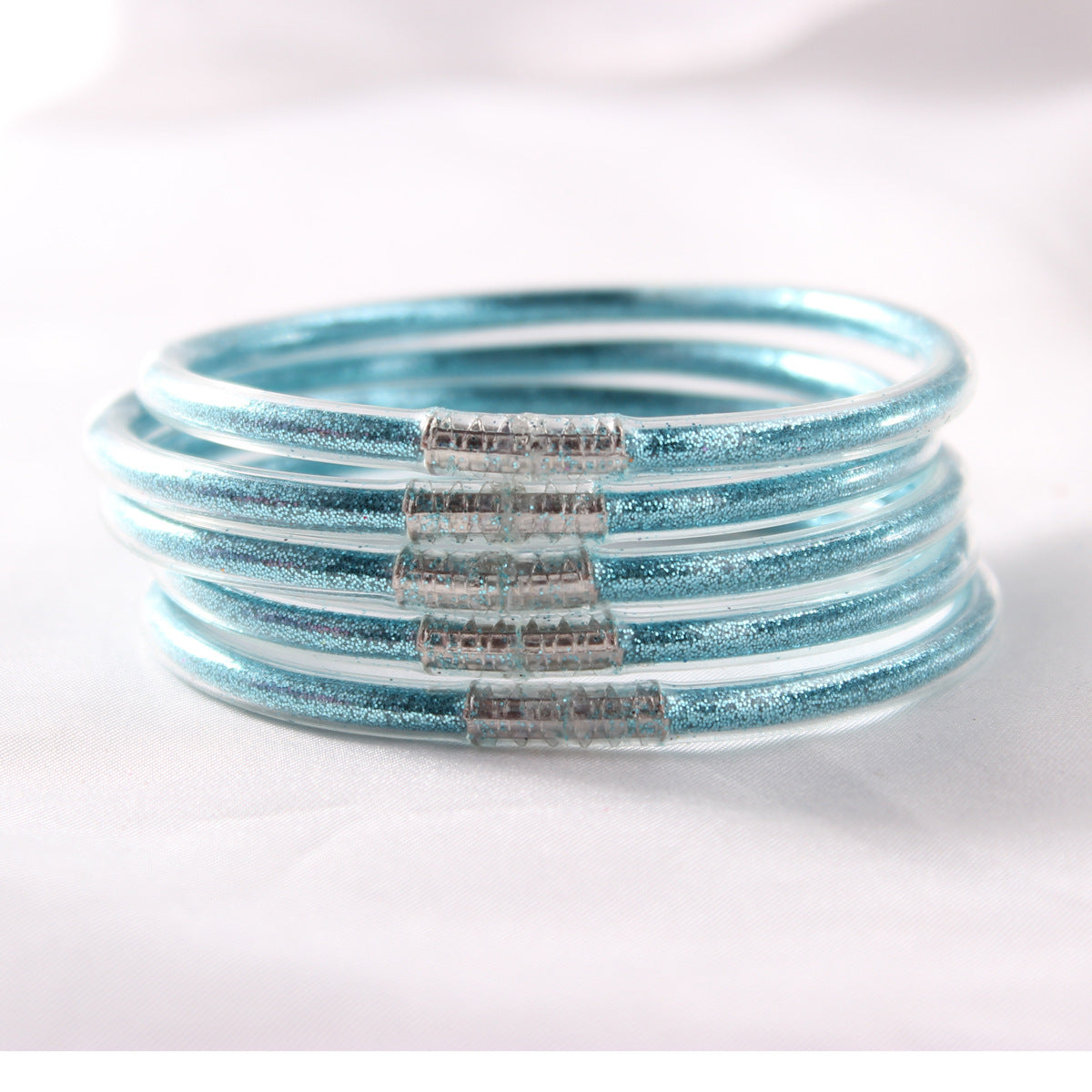 5-Layer Transparent Silicone Tube Pvc Gold Powder Bracelet with Silver Stopper Style Jelly Bangle Women's Bracelet Mixed Batch