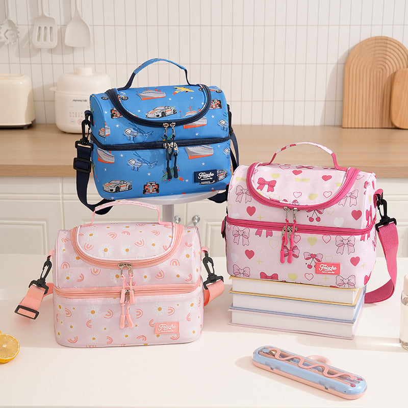 Runhui New Rainbow Double-Layer Lunch Bag Student Portable Lunch Box Bag Office Worker Lunch Bag Outdoor Insulation Bag