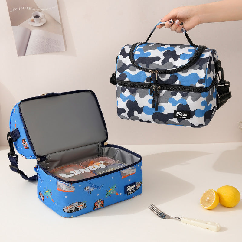 Runhui New Rainbow Double-Layer Lunch Bag Student Portable Lunch Box Bag Office Worker Lunch Bag Outdoor Insulation Bag