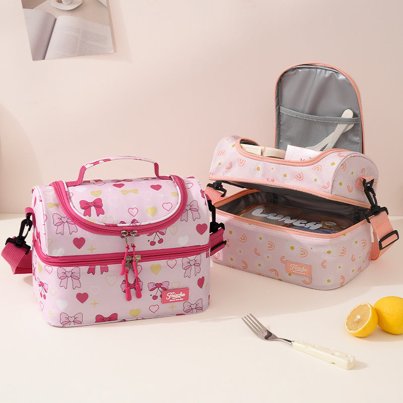 Runhui New Rainbow Double-Layer Lunch Bag Student Portable Lunch Box Bag Office Worker Lunch Bag Outdoor Insulation Bag