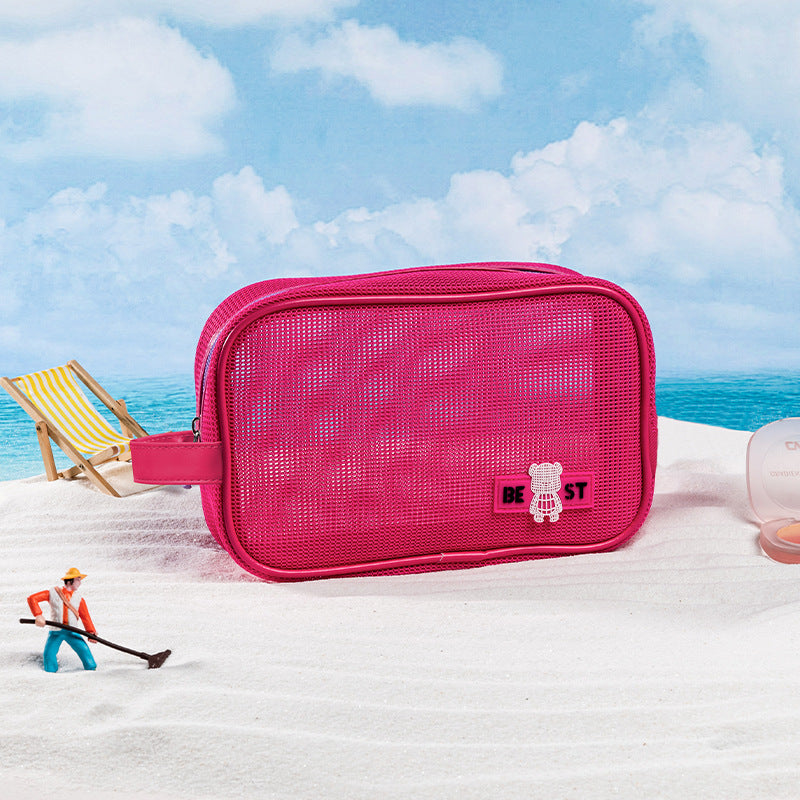 Portable Storage Bag, Travel Makeup Bag, Mesh Beach Bag, Large Capacity, Waterproof and Dirt-Resistant, Suitable for Daily Use