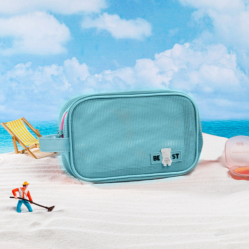 Portable Storage Bag, Travel Makeup Bag, Mesh Beach Bag, Large Capacity, Waterproof and Dirt-Resistant, Suitable for Daily Use