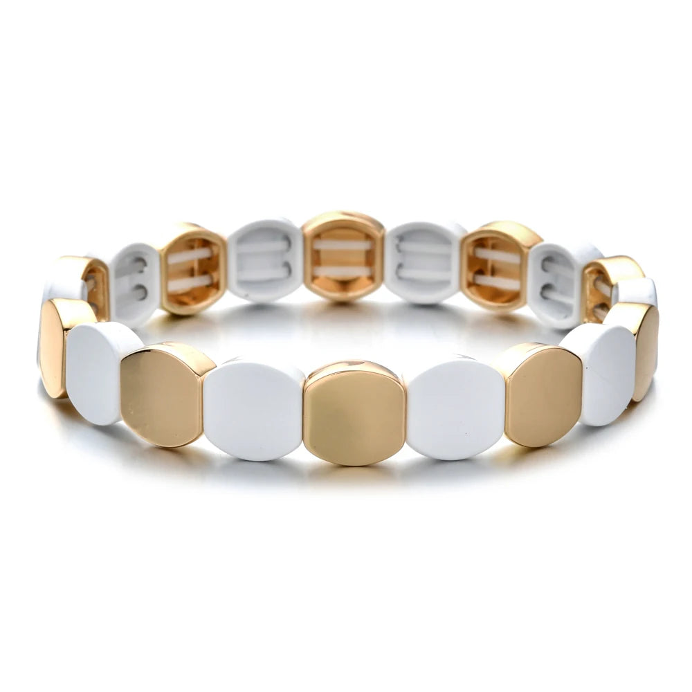 2024 New Gold 6x8mm Elastic Beaded Bangle For Women Pink Color Boho Colorful Charm Accessory