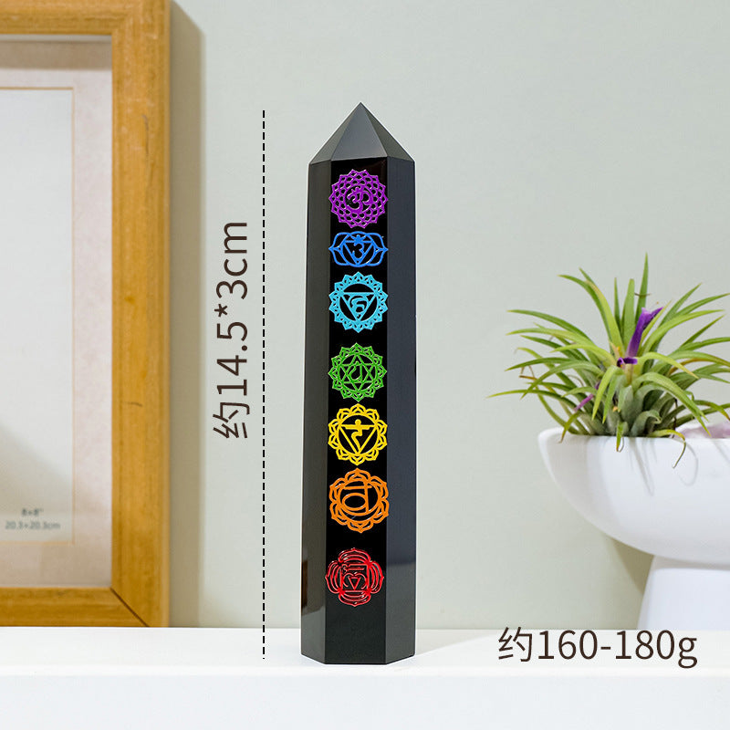 Natural Obsidian Single-Pointed Hexagonal Prism Ornament 7 Chakra Crystal Pillar Home Meditation Energy Pillar