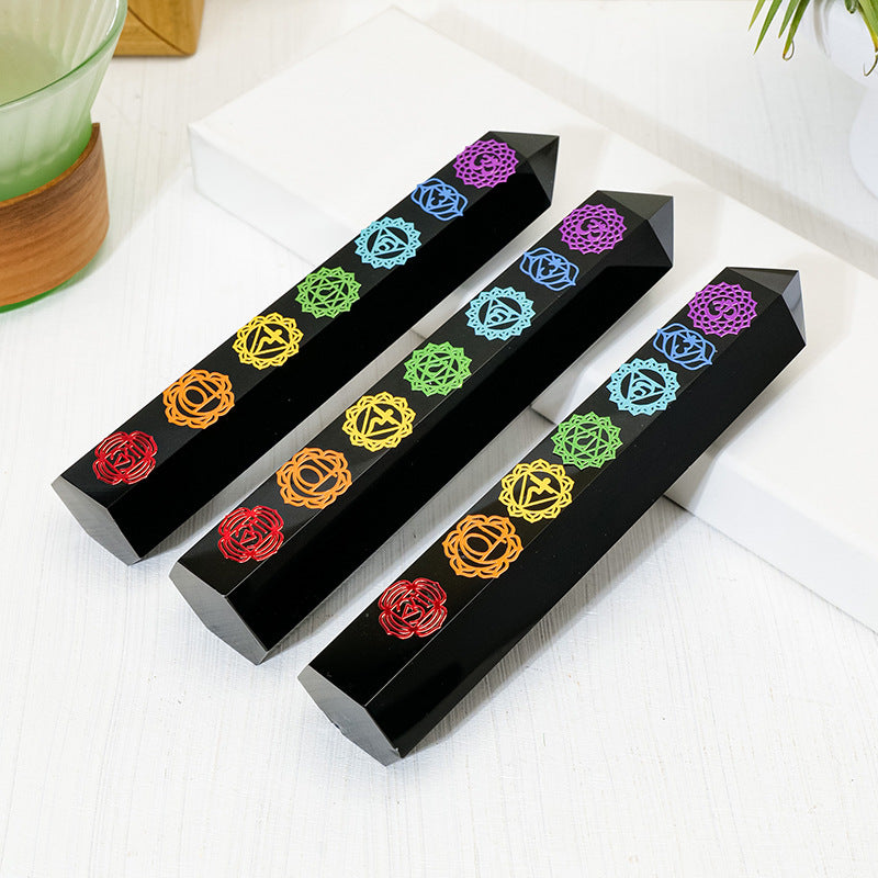 Natural Obsidian Single-Pointed Hexagonal Prism Ornament 7 Chakra Crystal Pillar Home Meditation Energy Pillar