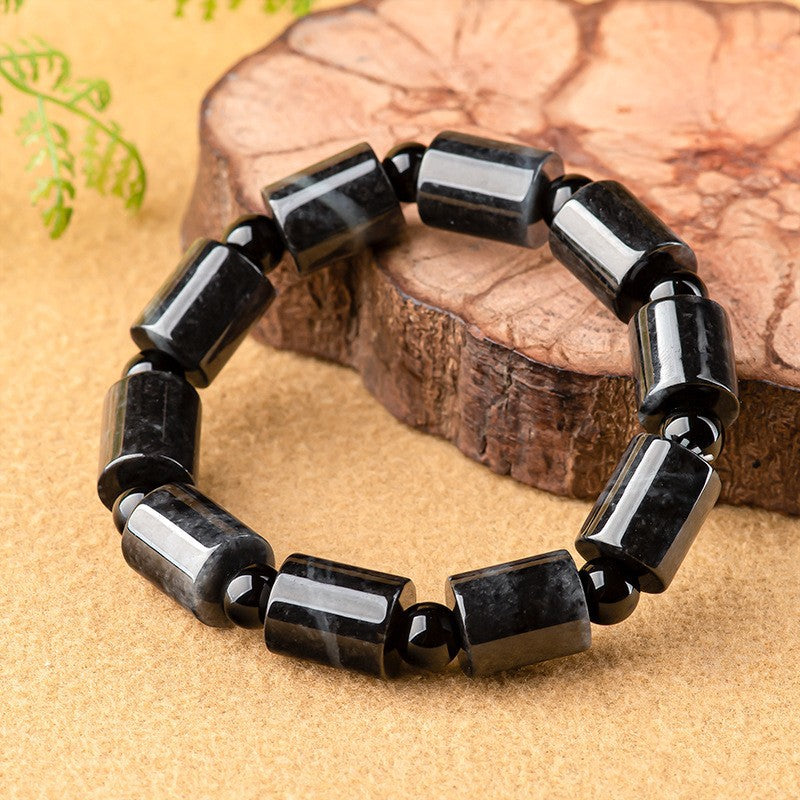 Genuine Natural Jade A-Grade Black Chicken Jade Fortune Bracelet Ice-Type Jade Beads Bracelet for Men and Women