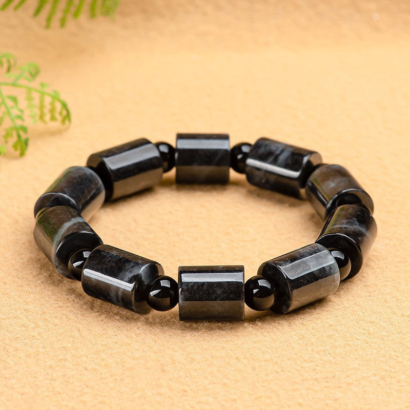 Genuine Natural Jade A-Grade Black Chicken Jade Fortune Bracelet Ice-Type Jade Beads Bracelet for Men and Women