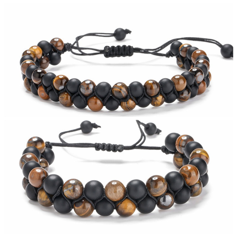 Hot Selling Tiger Eye Stone Frosted Stone Double Row Bracelet Natural Stone Braided Adjustable Beaded Bracelet