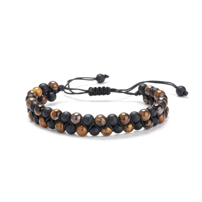 Hot Selling Tiger Eye Stone Frosted Stone Double Row Bracelet Natural Stone Braided Adjustable Beaded Bracelet