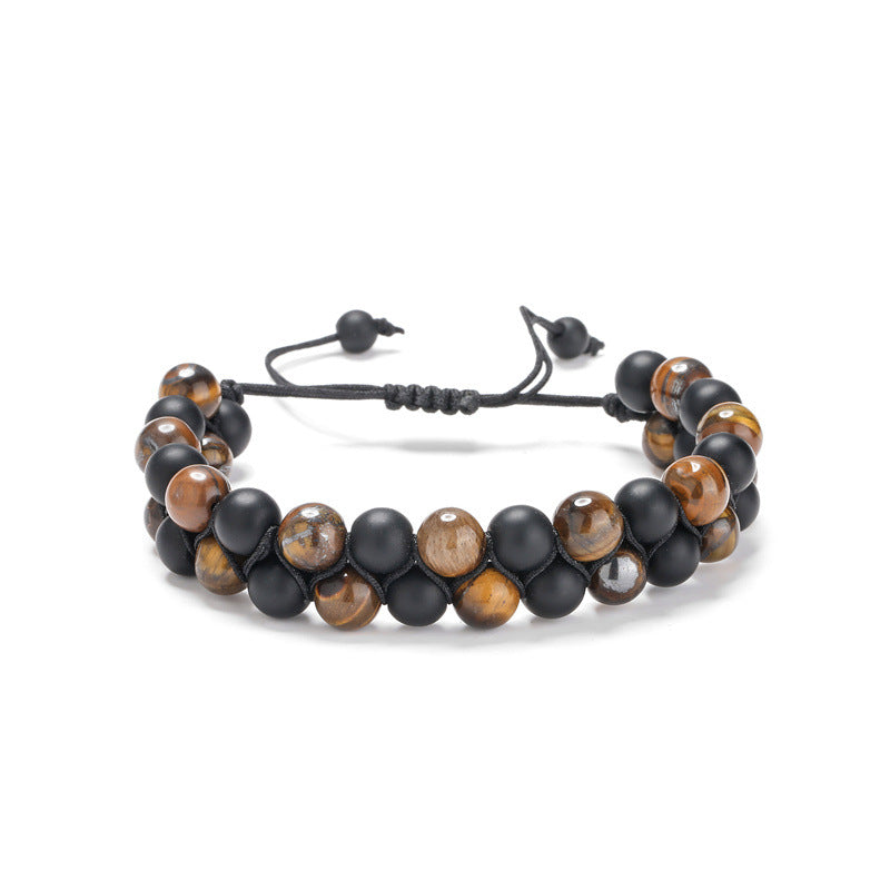 Hot Selling Tiger Eye Stone Frosted Stone Double Row Bracelet Natural Stone Braided Adjustable Beaded Bracelet
