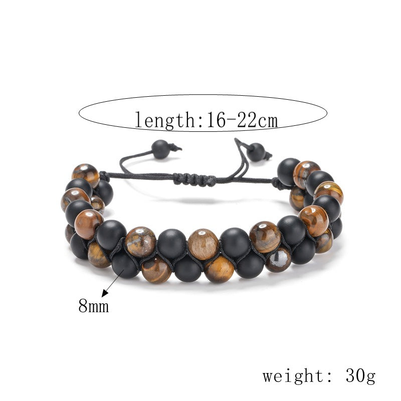Hot Selling Tiger Eye Stone Frosted Stone Double Row Bracelet Natural Stone Braided Adjustable Beaded Bracelet