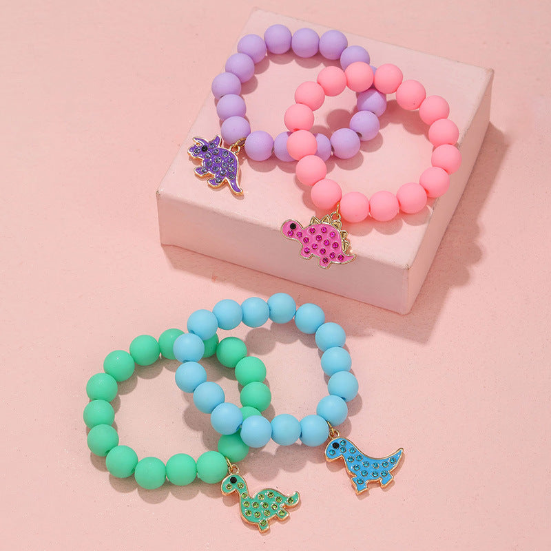 New Dinosaur Princess Cute Bracelet Alloy Diamond Candy Color Children's Bracelets(set of 4)