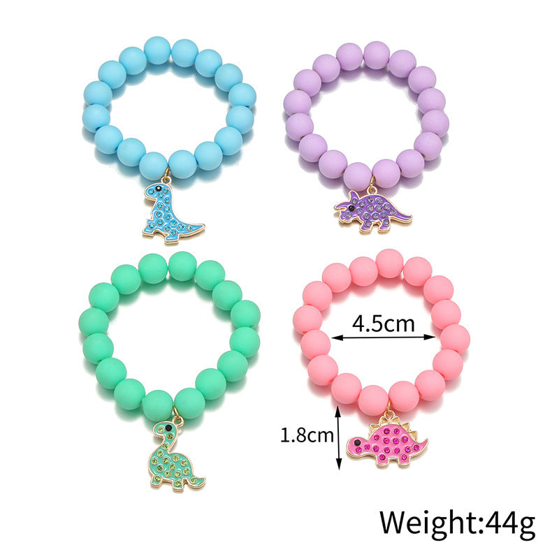 New Dinosaur Princess Cute Bracelet Alloy Diamond Candy Color Children's Bracelets(set of 4)
