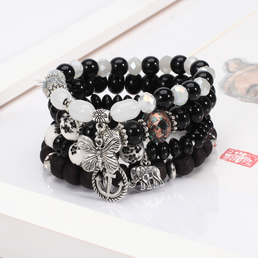 Bohemian Butterfly Ship Anchor Elephant Pendant Multi-layer Bracelet