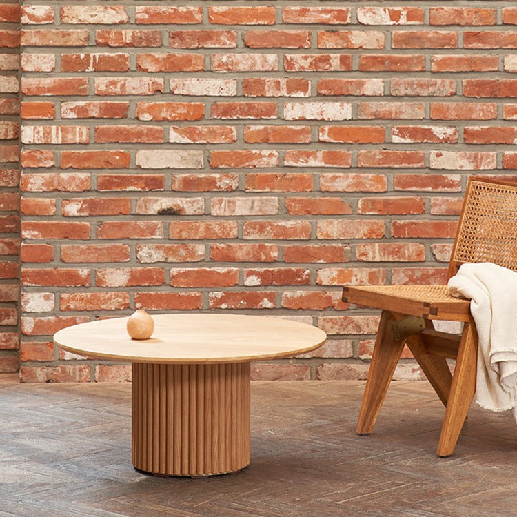 High-grade log style tea table small apartment living room minimalist creative round mid-ancient small tea table silent style tea table