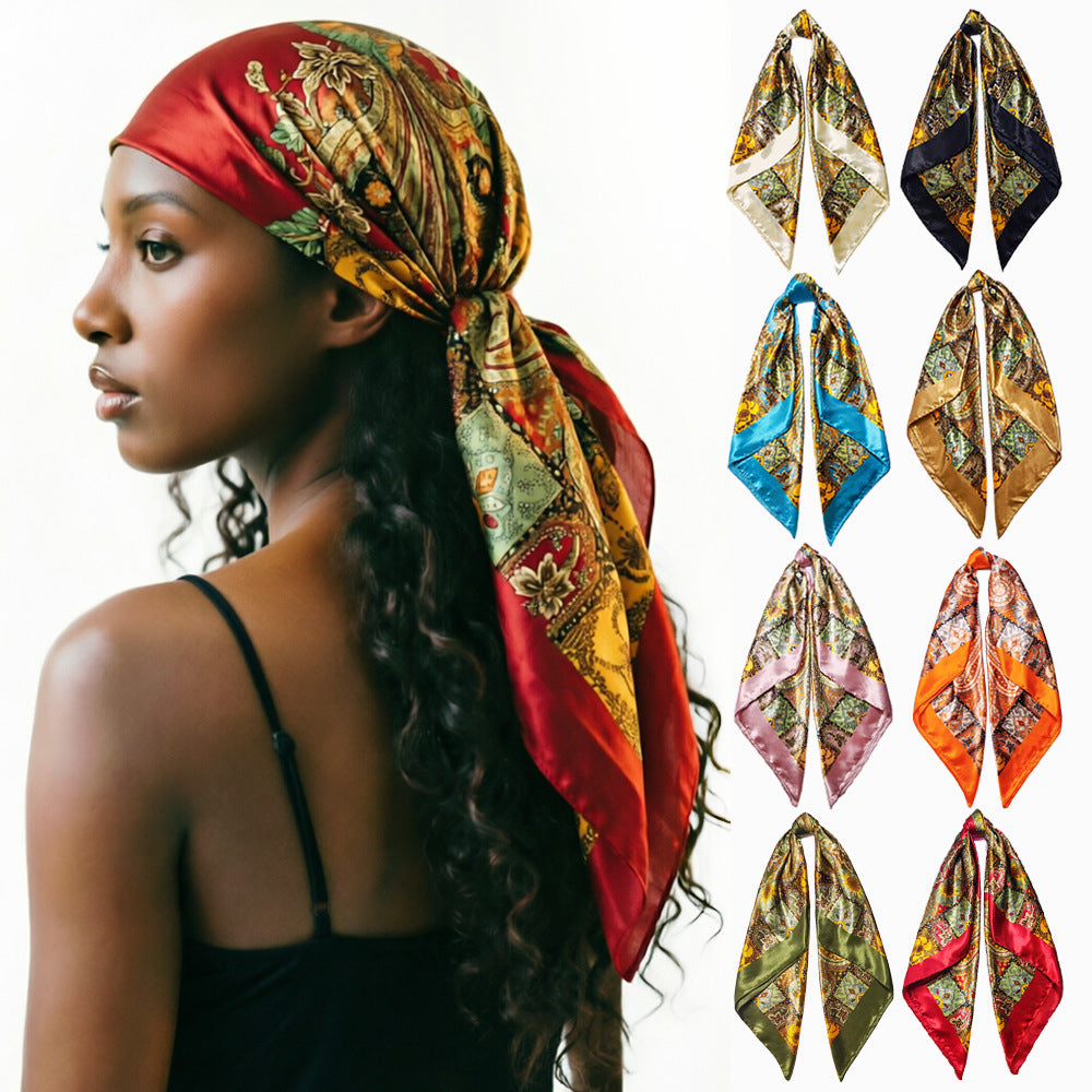90cm Paisley Silk Scarf for Women, Trendy and Versatile, European and American Style, Imitation Silk Paisley Headscarf Wholesale
