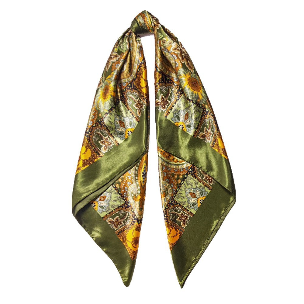 90cm Paisley Silk Scarf for Women, Trendy and Versatile, European and American Style, Imitation Silk Paisley Headscarf Wholesale