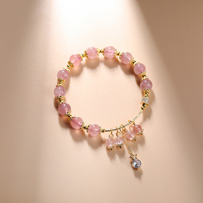 Pink Beauty Strawberry Crystal Pendant Bracelet Women's Bracelet Peach Blossom Zircon Strawberry Crystal Bracelet Ins Style Cute Jewelry Women