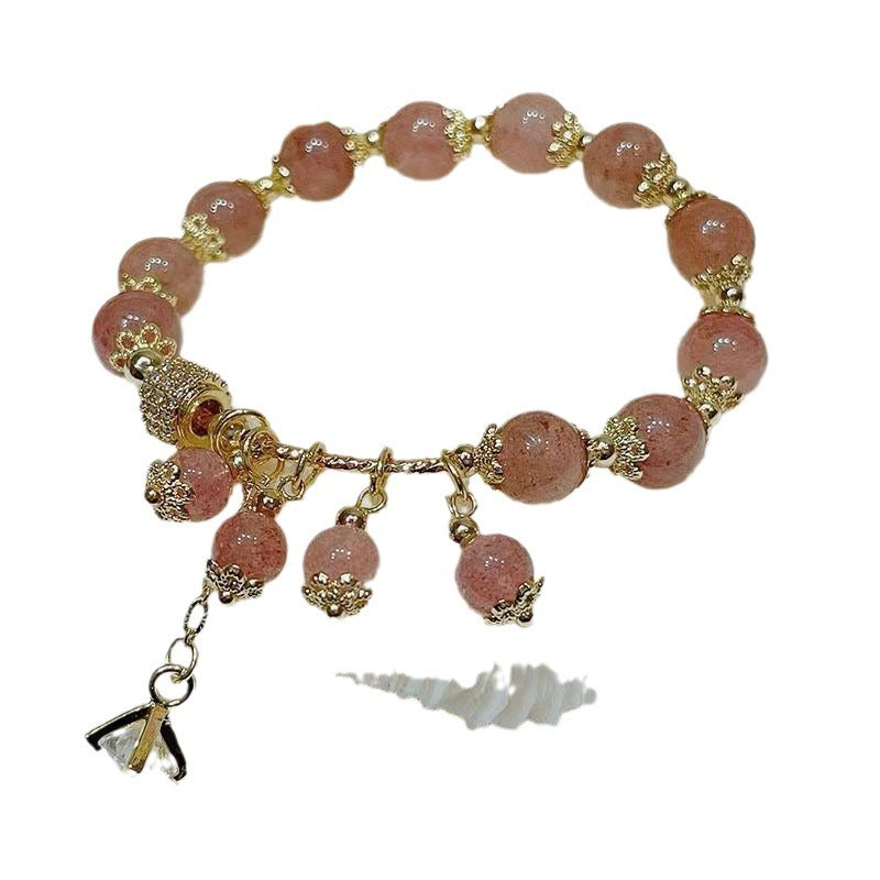 Pink Beauty Strawberry Crystal Pendant Bracelet Women's Bracelet Peach Blossom Zircon Strawberry Crystal Bracelet Ins Style Cute Jewelry Women