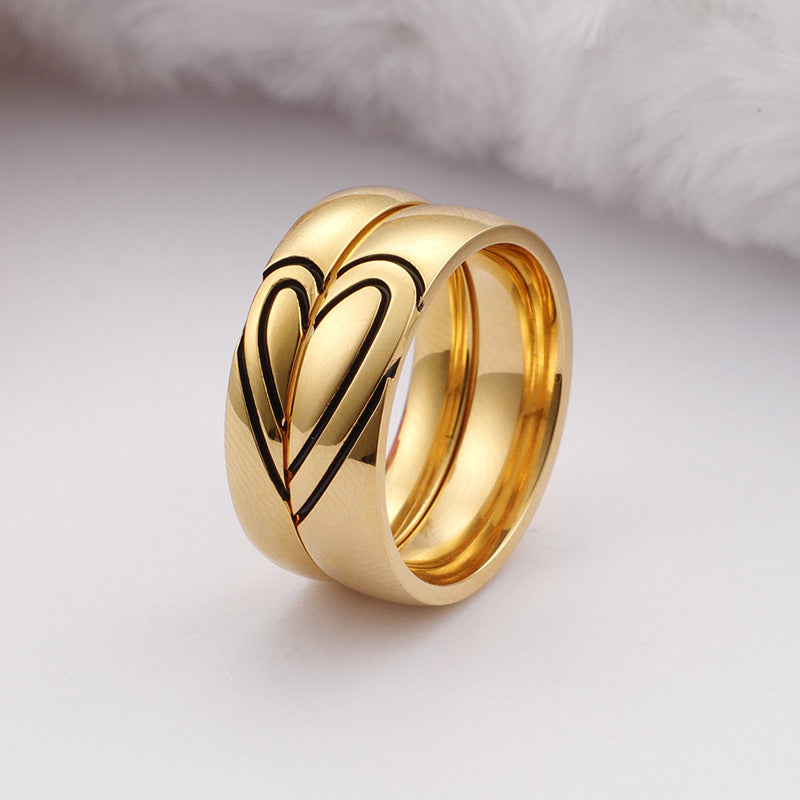 Qixi gift Korean style new titanium steel heart-shaped couple ring creative couple ring in stock wholesale
