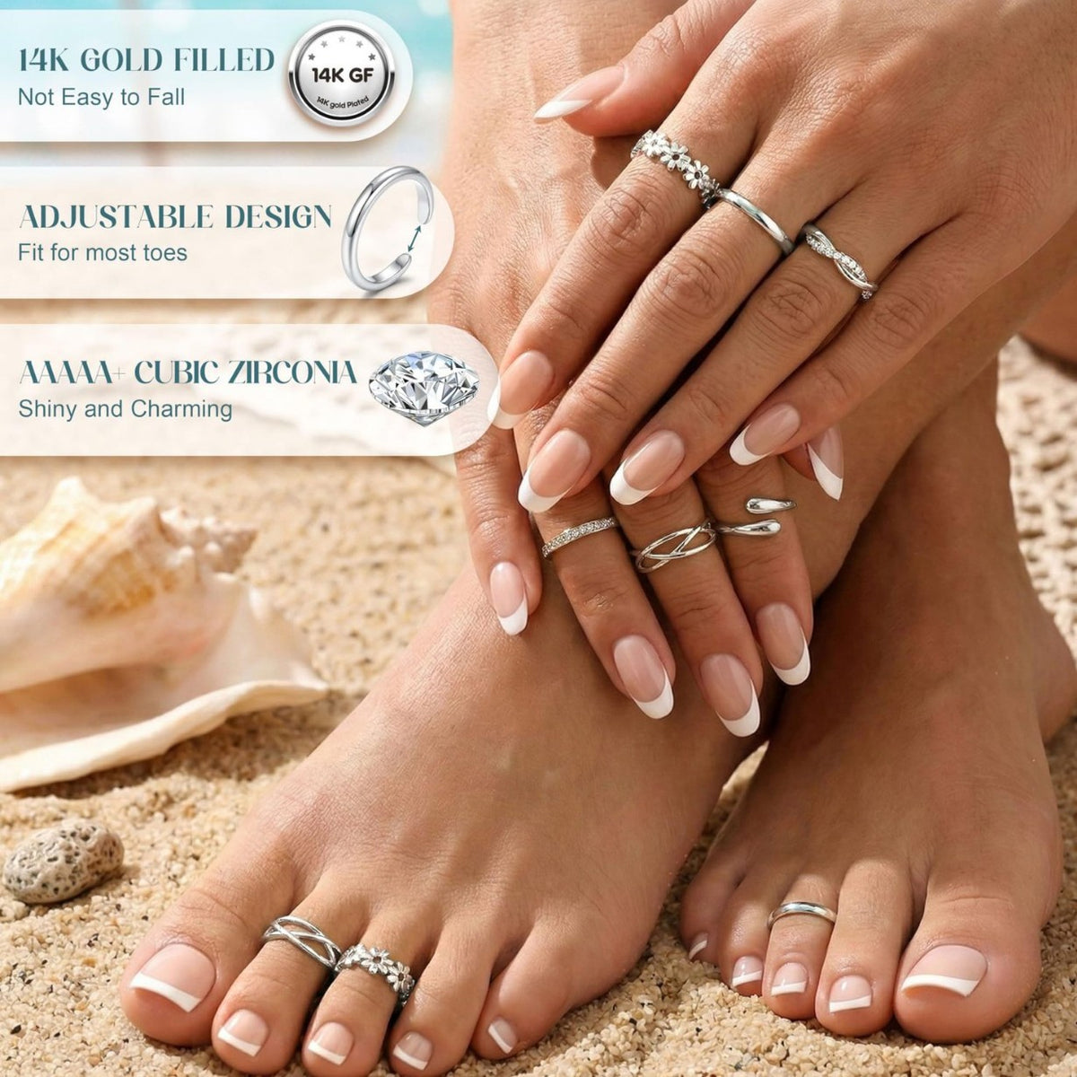 European and American Style Adjustable Toe Ring Set with Hollow Flower Design, Fashionable and Unique Foot Ring, Beach Vacation Accessory