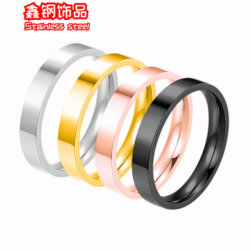 Fashion simple titanium steel smooth ring flat single self-discipline ring stainless steel lovers can't quit color jewelry
