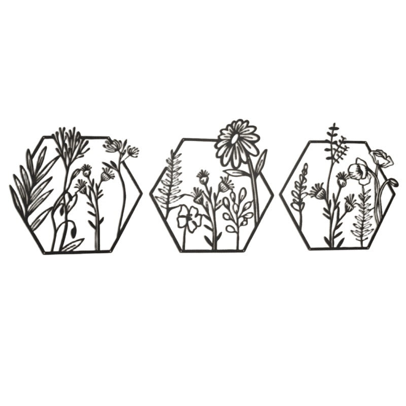 3 Pieces of Metal Flower Wall Decorations, Minimalist Floral Wall Hangings, Metal Flowers, Rustic Floral Art
