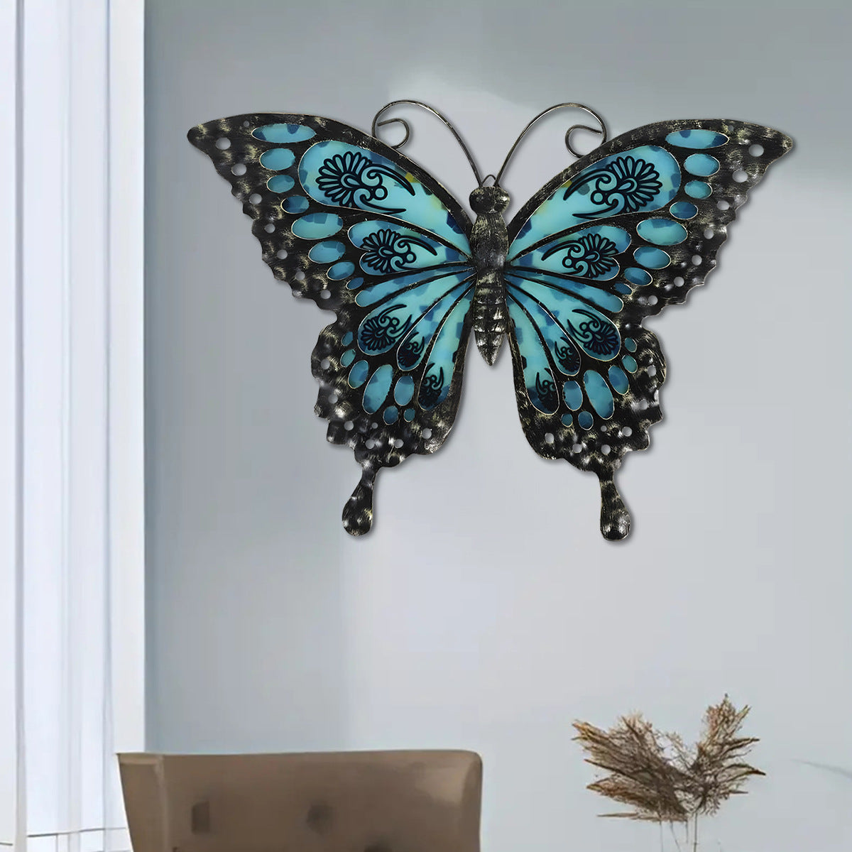 Turquoise Blue and Black Wings Design Farmhouse Style Interior for Living Room Bedroom Porch and Office