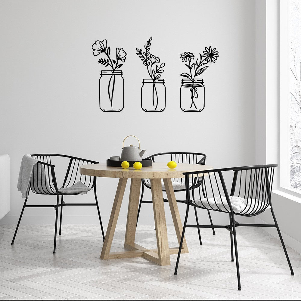 Amazon Three-Piece Metal Flower Wall Decoration Flower Home Bedroom Iron Painting Metal Vase Wall Hanging