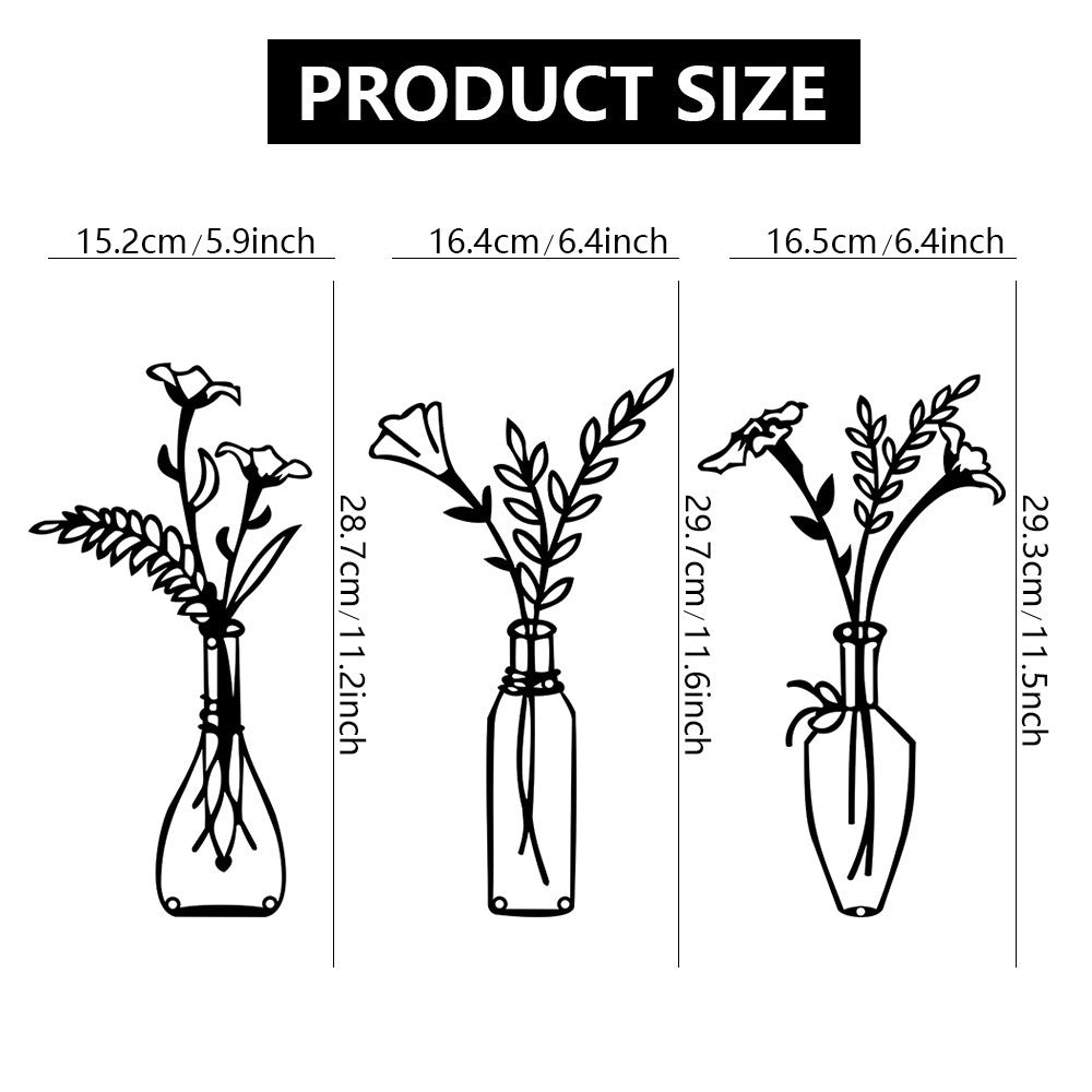 Amazon Three-Piece Metal Flower Wall Decoration Flower Home Bedroom Iron Painting Metal Vase Wall Hanging