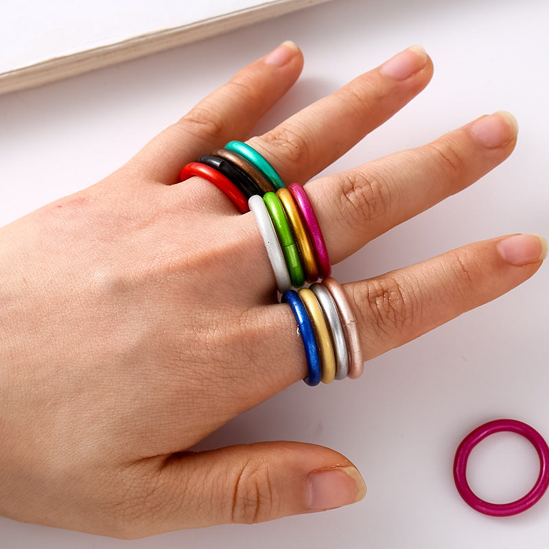 Multi-Color Fabric Edging Small Ring Glossy Fabric Ring Children's DIY Jewelry Accessories Small Ring Wholesale