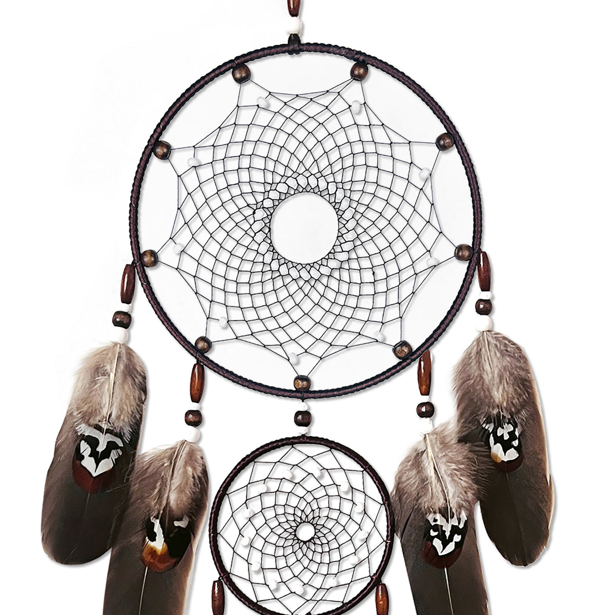 Black Dream Catcher Hanging Feather Wind Chime Hand-Woven Creative Wall Hanging Three-Ring Pendant Export Cross-Border Hot Sale