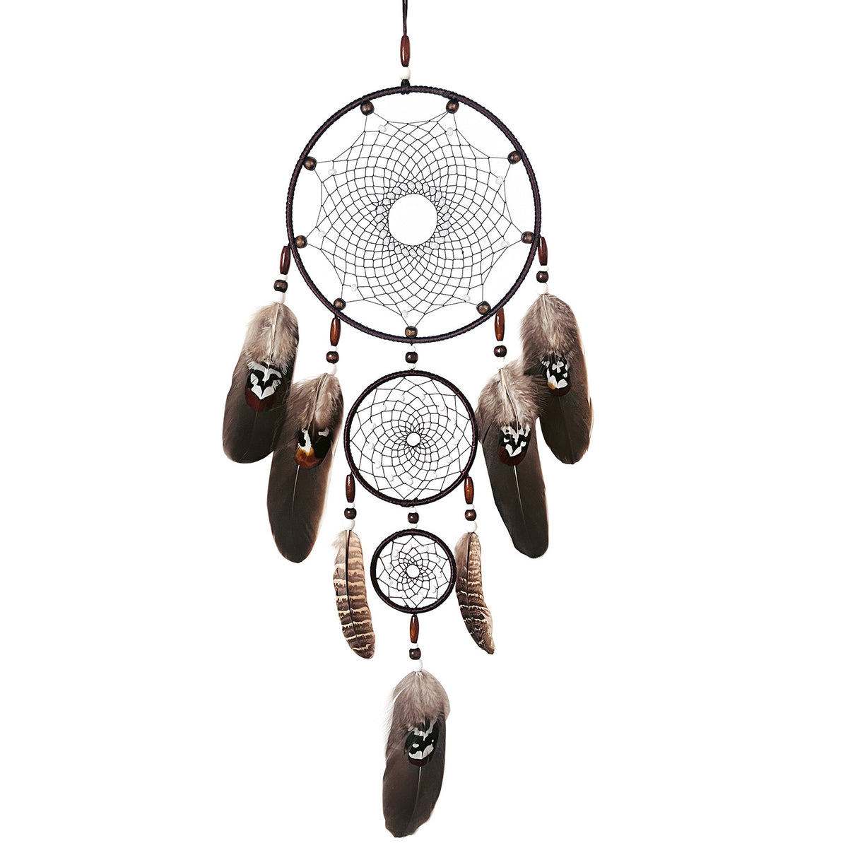 Black Dream Catcher Hanging Feather Wind Chime Hand-Woven Creative Wall Hanging Three-Ring Pendant Export Cross-Border Hot Sale